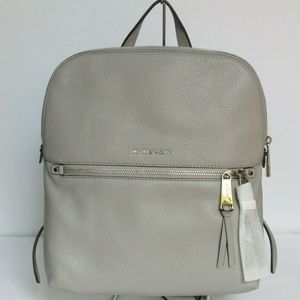 NEW Michael Kors Rhea Zip Medium Pearl Grey Leathe